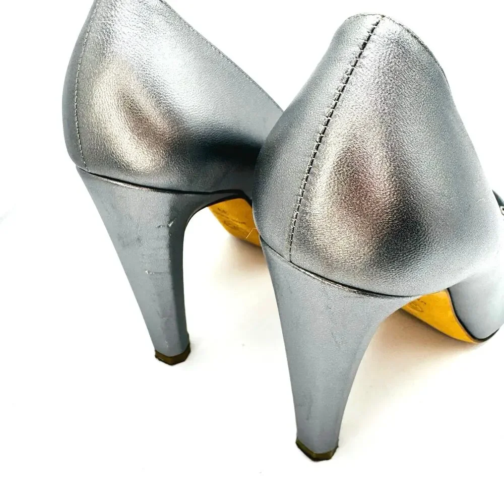 Chanel  CC Logo Cap Toe Heels Silver Black Pearl Crest Embellished Pumps EU 39